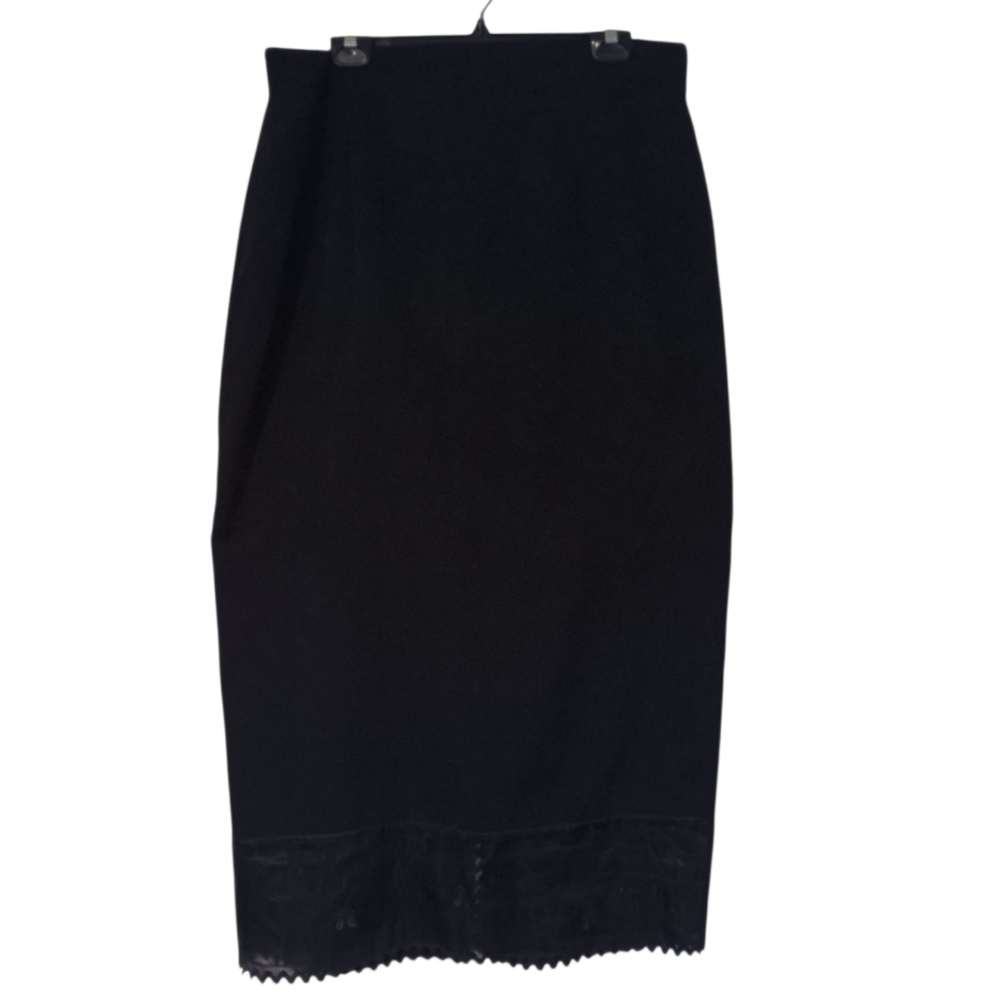 Vintage Maxi Skirt Pencil Zip Black Lace Trim Bows 90s Goth Office Party Size 38